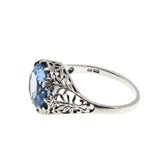 French Blue - Estate Sterling Silver Lab Created Blue Spinel Filigree Ring (ER394)
