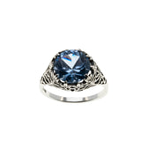French Blue - Estate Sterling Silver Lab Created Blue Spinel Filigree Ring (ER394)