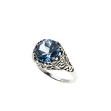 French Blue - Estate Sterling Silver Lab Created Blue Spinel Filigree Ring (ER394)