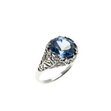 French Blue - Estate Sterling Silver Lab Created Blue Spinel Filigree Ring (ER394)