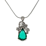 Greener Than Green - Estate Palladium Over Sterling Silver Chatham Emerald & Natural Diamond Pendant (EP079)