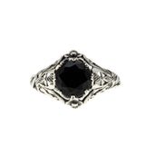 Blacker Than Black - Estate Sterling Silver Natural Black Onyx Scottish Thistle Ring (ER395)