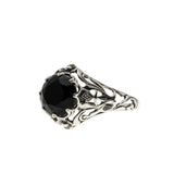 Blacker Than Black - Estate Sterling Silver Natural Black Onyx Scottish Thistle Ring (ER395)
