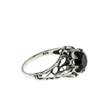 Blacker Than Black - Estate Sterling Silver Natural Black Onyx Scottish Thistle Ring (ER395)