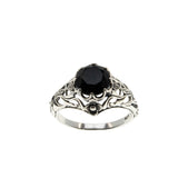 Blacker Than Black - Estate Sterling Silver Natural Black Onyx Scottish Thistle Ring (ER395)