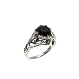 Blacker Than Black - Estate Sterling Silver Natural Black Onyx Scottish Thistle Ring (ER395)