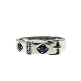 Buckle Up - Estate Sterling Silver Natural Sapphire & White Topaz Buckle Ring (ER396)