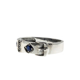 Buckle Up - Estate Sterling Silver Natural Sapphire & White Topaz Buckle Ring (ER396)