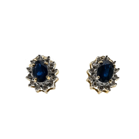 Night Sky - Vintage 10K Gold Natural Sapphire & Diamond Stud Earrings (VE477)