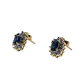 Night Sky - Vintage 10K Gold Natural Sapphire & Diamond Stud Earrings (VE477)
