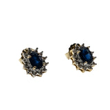 Night Sky - Vintage 10K Gold Natural Sapphire & Diamond Stud Earrings (VE477)