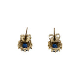 Night Sky - Vintage 10K Gold Natural Sapphire & Diamond Stud Earrings (VE477)