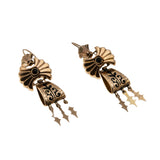 Victoria's Reign - Victorian 14K Rose Gold Natural Garnet 'Taille D'Epargne' Black Enamel Dangly Earrings (VICE054)