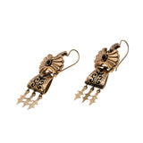 Victoria's Reign - Victorian 14K Rose Gold Natural Garnet 'Taille D'Epargne' Black Enamel Dangly Earrings (VICE054)
