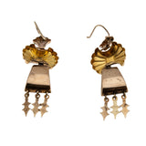 Victoria's Reign - Victorian 14K Rose Gold Natural Garnet 'Taille D'Epargne' Black Enamel Dangly Earrings (VICE054)