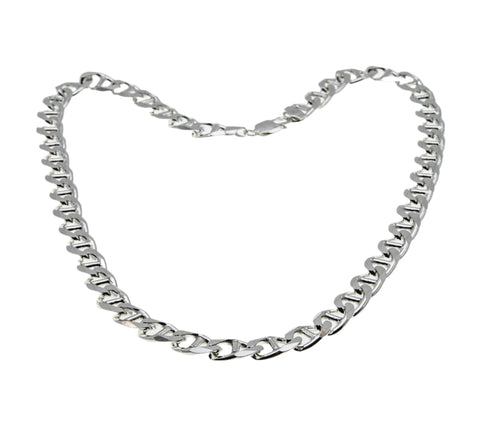 Silvery Adornment - Estate Italian Sterling Silver Heavy Mariner Chain Necklace (EN054)