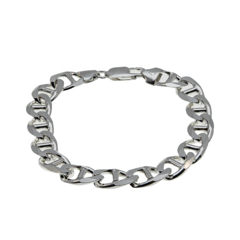 Silvery Adornment - Estate Italian Sterling Silver Heavy Mariner Link Bracelet (EB034)