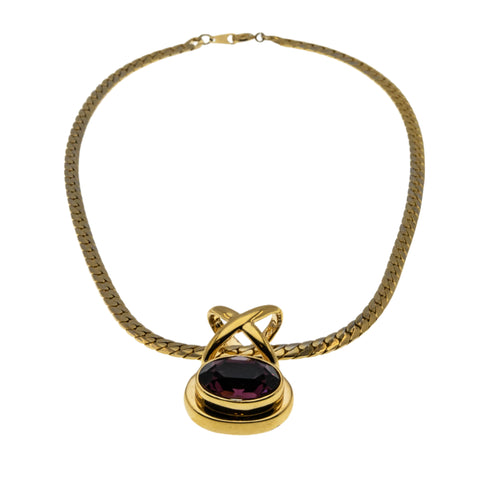 Explosion Of Colour - Vintage Gold Plated Amethyst Crystal Rhinestone Pendant Necklace (VP248)
