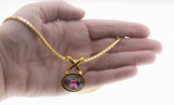 Explosion Of Colour - Vintage Gold Plated Amethyst Crystal Rhinestone Pendant Necklace (VP248)