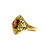 Garnet Royale - Estate 24K Gold Plate Over Sterling Silver Natural Garnet, White Topaz & Pearl Ornate Ring (ER398)