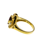 Garnet Royale - Estate 24K Gold Plate Over Sterling Silver Natural Garnet, White Topaz & Pearl Ornate Ring (ER398)
