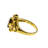 Garnet Royale - Estate 24K Gold Plate Over Sterling Silver Natural Garnet, White Topaz & Pearl Ornate Ring (ER398)