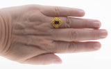 Garnet Royale - Estate 24K Gold Plate Over Sterling Silver Natural Garnet, White Topaz & Pearl Ornate Ring (ER398)