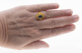Topaz Royale - Estate 24K Gold plate Over Sterling Silver Natural London Blue Topaz, White Topaz & Pearl Ornate Ring (ER399)