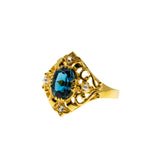 Topaz Royale - Estate 24K Gold plate Over Sterling Silver Natural London Blue Topaz, White Topaz & Pearl Ornate Ring (ER399)