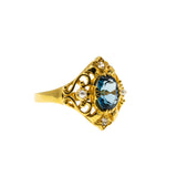 Topaz Royale - Estate 24K Gold plate Over Sterling Silver Natural London Blue Topaz, White Topaz & Pearl Ornate Ring (ER399)