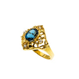 Topaz Royale - Estate 24K Gold plate Over Sterling Silver Natural London Blue Topaz, White Topaz & Pearl Ornate Ring (ER399)
