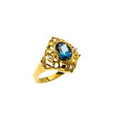 Topaz Royale - Estate 24K Gold plate Over Sterling Silver Natural London Blue Topaz, White Topaz & Pearl Ornate Ring (ER399)
