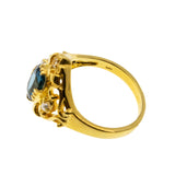 Topaz Royale - Estate 24K Gold plate Over Sterling Silver Natural London Blue Topaz, White Topaz & Pearl Ornate Ring (ER399)