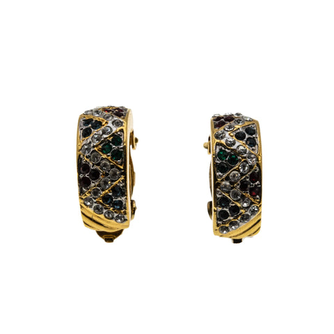 Colour Your World  - Vintage Signed 'BUTLER' Gold Plated Multi-Colour Austrian Swarovski Crystal Rhinestone Clip-On Earrings (VE479)