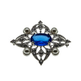 Edwardian Revival - Vintage Signed 'Coventry' Silver Toned Metal Crystal Rhinestone & Pearl Intricate Brooch (VBR308)