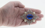 Edwardian Revival - Vintage Signed 'Coventry' Silver Toned Metal Crystal Rhinestone & Pearl Intricate Brooch (VBR308)