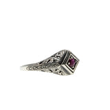 A Touch Of Crimson - Estate Sterling Silver Natural Ruby Filigree Ring (ER400)