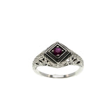 A Touch Of Crimson - Estate Sterling Silver Natural Ruby Filigree Ring (ER400)