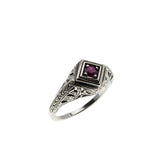 A Touch Of Crimson - Estate Sterling Silver Natural Ruby Filigree Ring (ER400)