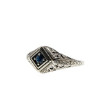 A Touch Of Indigo - Estate Sterling Silver Natural Blue Sapphire Filigree Ring (ER401)