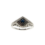 A Touch Of Indigo - Estate Sterling Silver Natural Blue Sapphire Filigree Ring (ER401)