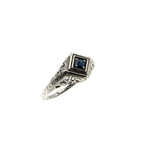 A Touch Of Indigo - Estate Sterling Silver Natural Blue Sapphire Filigree Ring (ER401)