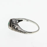 A Touch Of Green - Estate Sterling Silver Natural Emerald Filigree Ring (ER402)