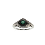 A Touch Of Green - Estate Sterling Silver Natural Emerald Filigree Ring (ER402)