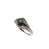 A Touch Of Green - Estate Sterling Silver Natural Emerald Filigree Ring (ER402)