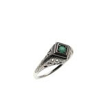 A Touch Of Green - Estate Sterling Silver Natural Emerald Filigree Ring (ER402)