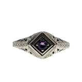 A Touch Of Lavender - Estate Sterling Silver Natural Amethyst Filigree Ring (ER403)