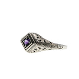 A Touch Of Lavender - Estate Sterling Silver Natural Amethyst Filigree Ring (ER403)