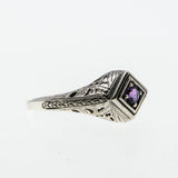 A Touch Of Lavender - Estate Sterling Silver Natural Amethyst Filigree Ring (ER403)