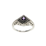 A Touch Of Lavender - Estate Sterling Silver Natural Amethyst Filigree Ring (ER403)